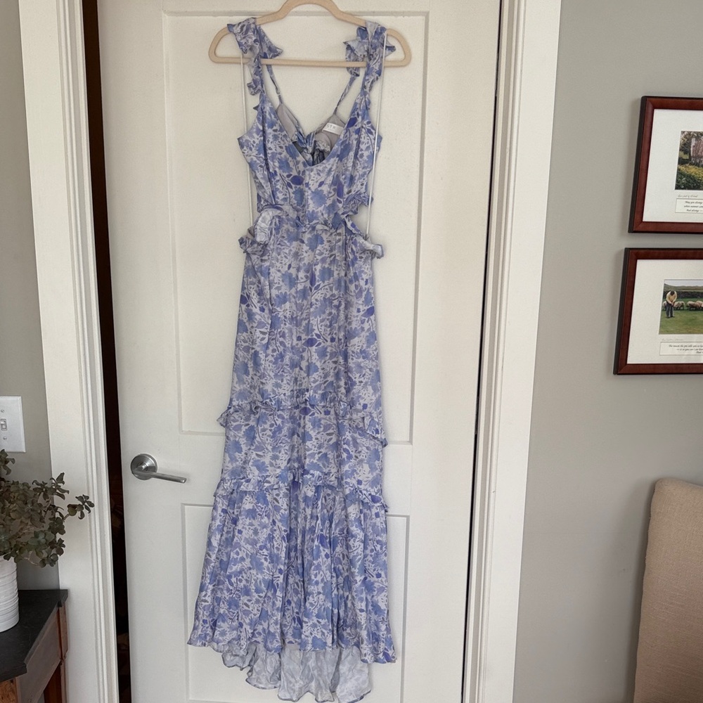Astr the Label Floral Maxi Dress in Light Blue and White